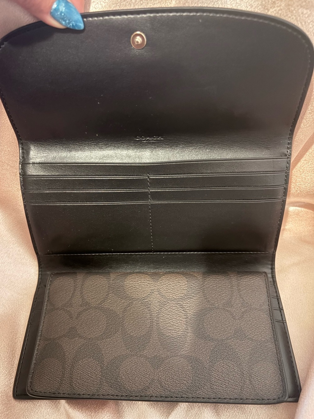 NWT Coach Signature Checkbook Wallet Brown Black Leather F57319 Gold Logo - Picture 4 of 14